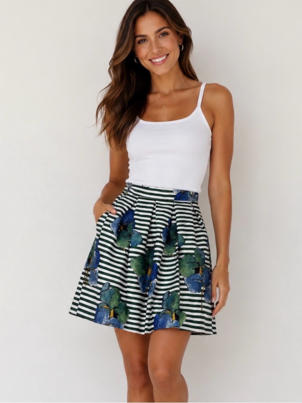 The Vintage Shop Striped Floral A-Line Skirt